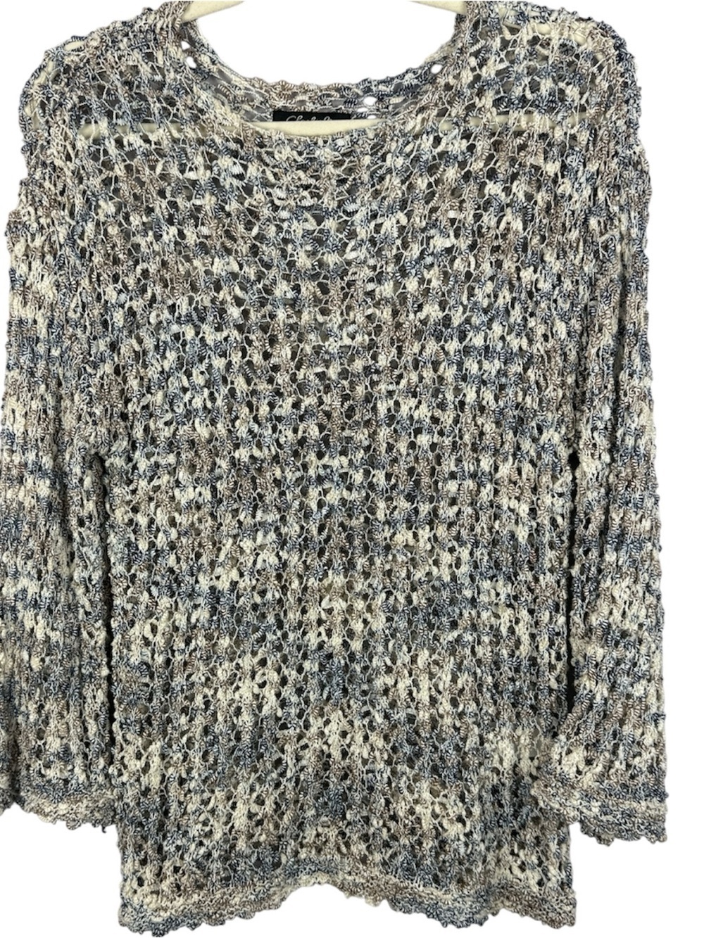 Charlie B Open Loose Knit Crochet Sweater Multicolor Neutrals Size XS